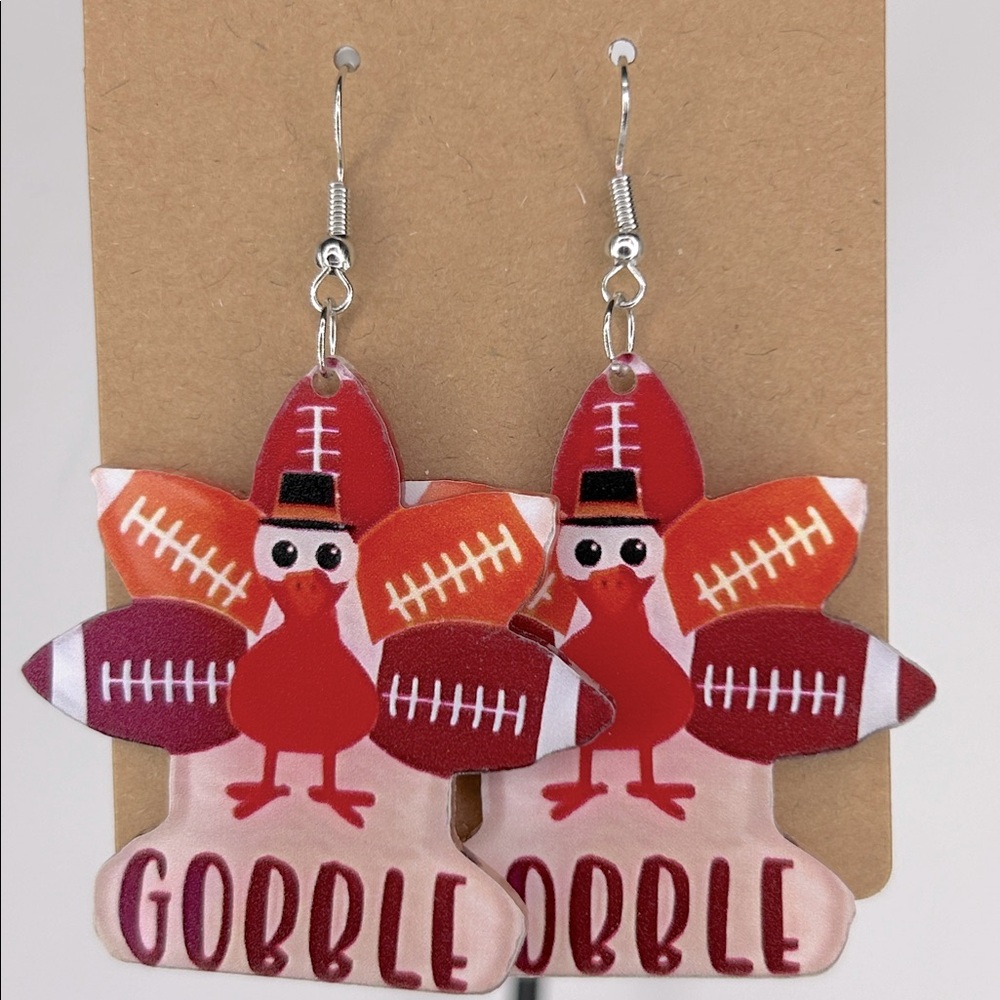 Acrylic 2D Football Turkey Thanksgiving Fall Design Earrings Fashion Jewelry - Picture 4 of 4